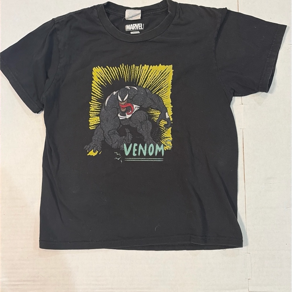Marvel Black Venom Graphic Tee with Yellow & Teal Accents